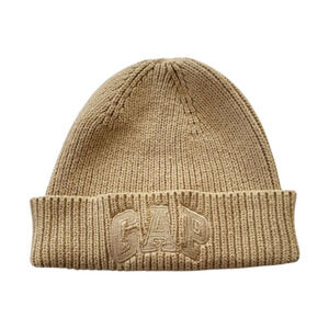 GAP Toddler Khaki Beige Arch Logo Cuffed Knitted Folded Beanie